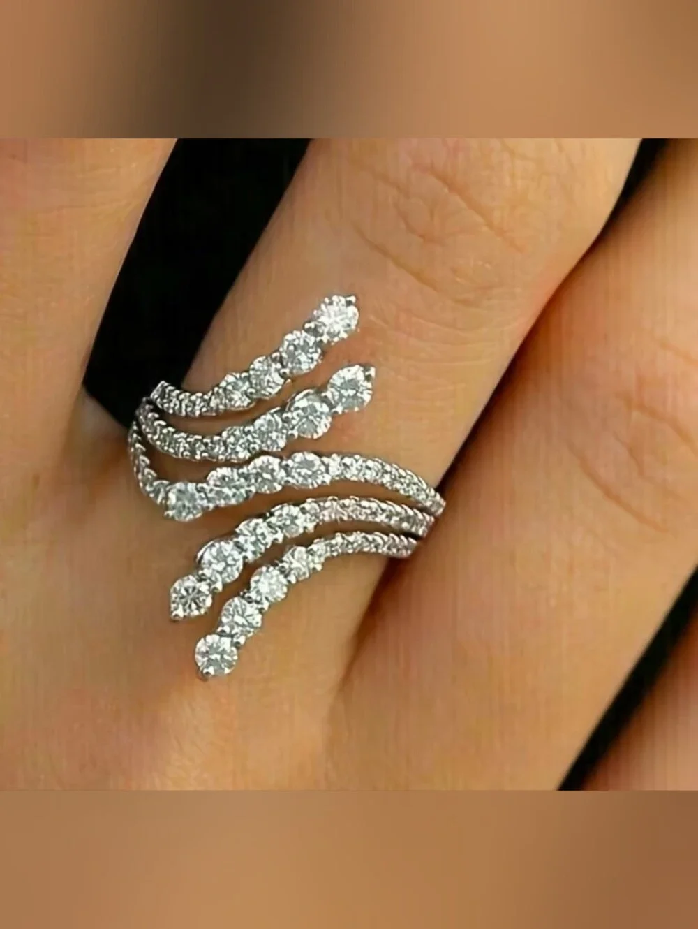 $8 Each Or Bundle 5/$20 Sterling Silver White Crystal Multi-Row Wave Ring